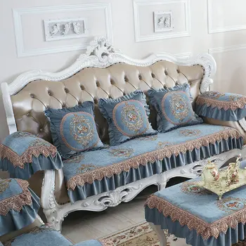 

Vintage Flower Chenille Slipcovers Jacquard Lace Sofa Cover 1 2 3 Seater Furniture Armchair Recliner Couch Cover Non-slip