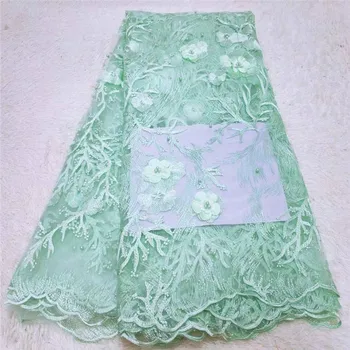 

Nigerian Lace Latest African Wedding Fabrics 2019 Bridal Lace Fabric 3d flowers green High Quality Beaded Guipure Laces 5Yards