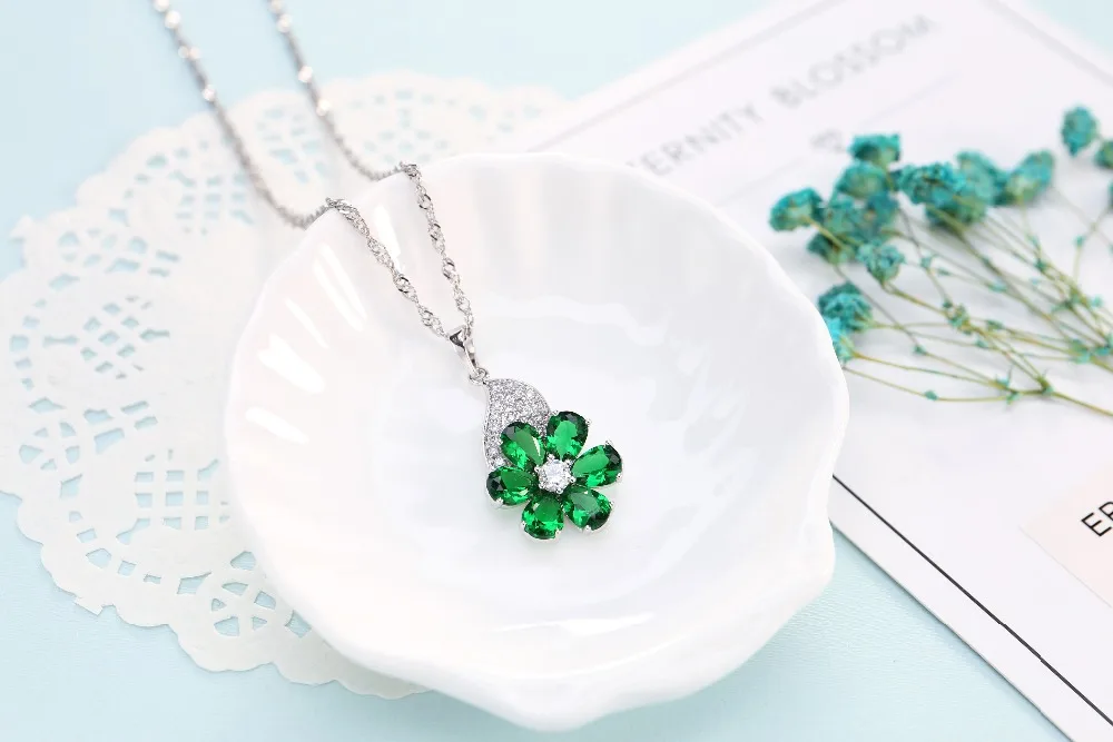 LADYCHIC роскошный синий и зеленый AAA цветок с цирконом Кулон Ожерелья модные кристалл серебряный цвет Свадебные украшения LN1097