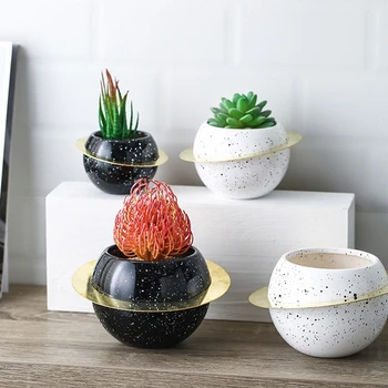 

Hydroponic Flower Pot Non-porous Flower Planet Pot Ceramic Artificial Flower Pot Desktop Home Garden Decoration