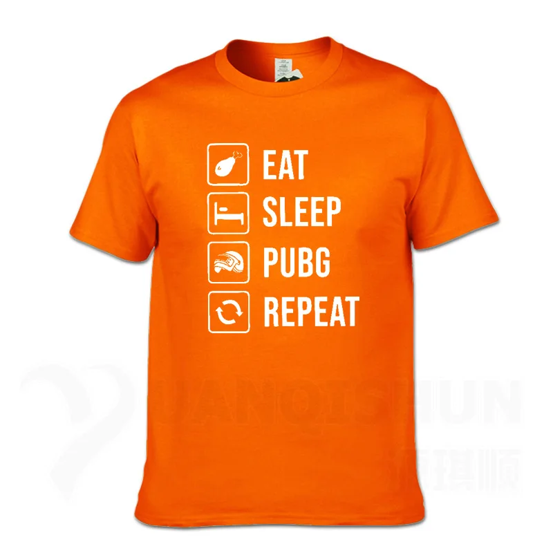 Orange Забавная футболка с надписью «Eat Sleep PUBG Repeat Battle Game», 16 цветов, хлопковая футболка с короткими рукавами, новая модная футболка уличная одежда унисекс - Цвет: Orange