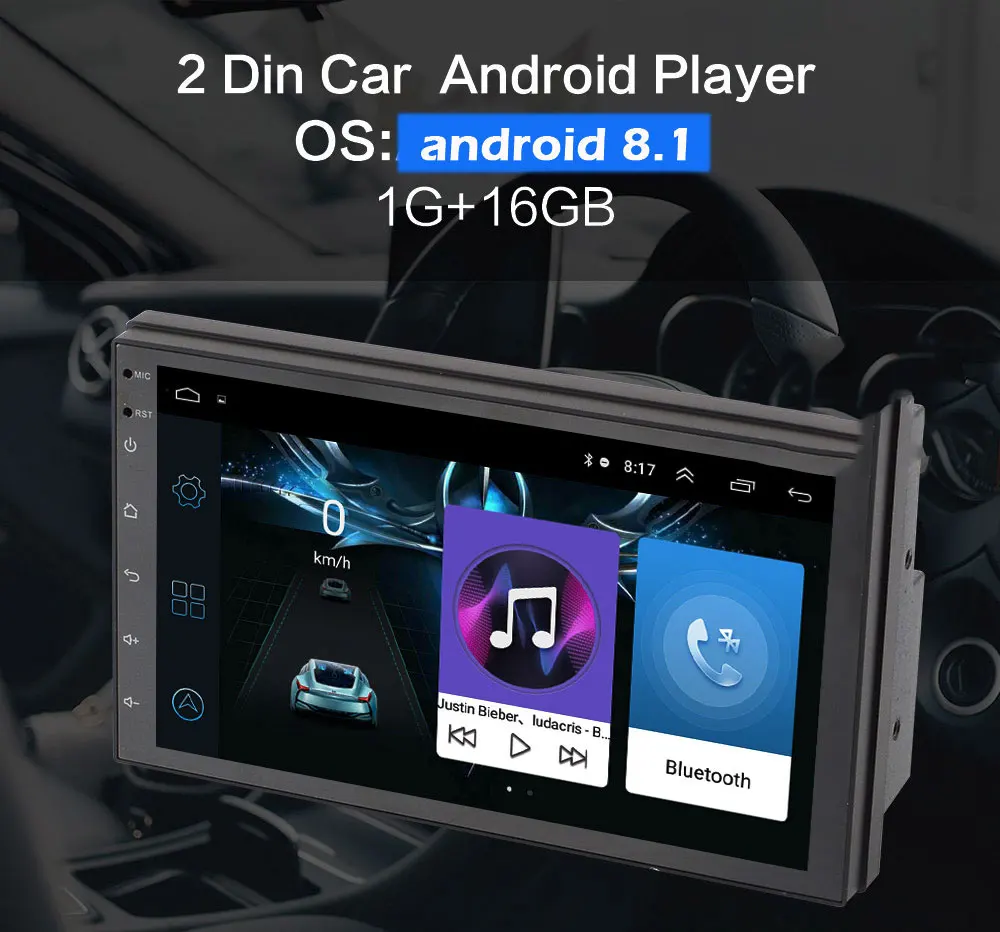 Android 8,1 автомобильный Радио Стерео gps навигация Bluetooth wifi Универсальный " 2din автомобильный Радио стерео четырехъядерный мультимедийный плеер аудио