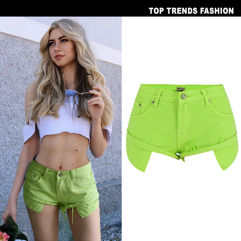 Sexy Casual Summer Green Long Pockets Jeans Shorts Women Fashion Low Waist Tassel Ripped Denim Shorts New Solid Color Hot Short (8)
