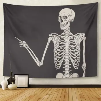 

Anatomy Human Skeleton Finger Pointing Over Black Body Bones Tapestry Wall Hanging for Living Room Bedroom Dorm 60x80 Inches