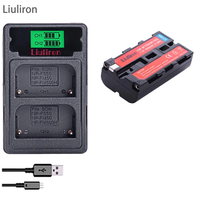 NP-F550 NP F570 NP-F530 NP-F570 NP F550 NP-F750 Батарея 3000 мА/ч+, светодиодный USB Dual Зарядное устройство для sony CCD-SC55 CCD-TRV81 MVC-FD81 - Цвет: charger and 1battery