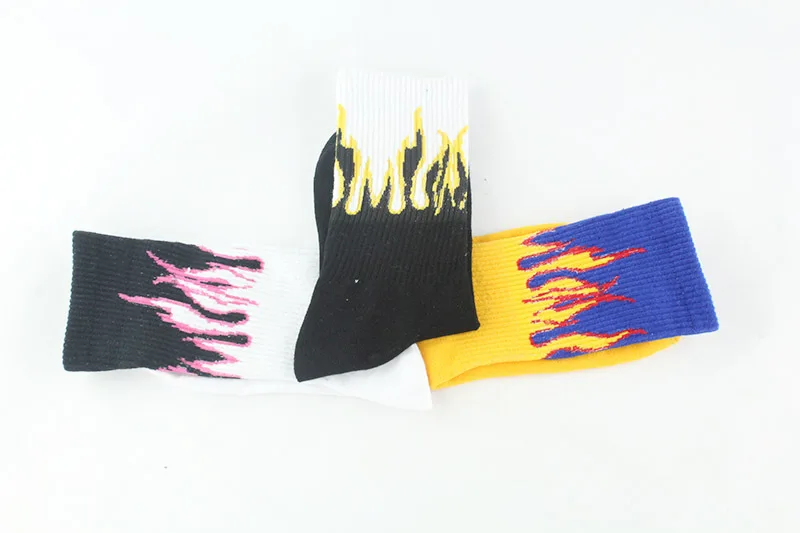 Jerrinut мужские и женские хлопковые забавные носки в стиле хип-хоп с принтом, повседневные модные носки весна-осень, носки для скейтборда с огнем, 1 пара