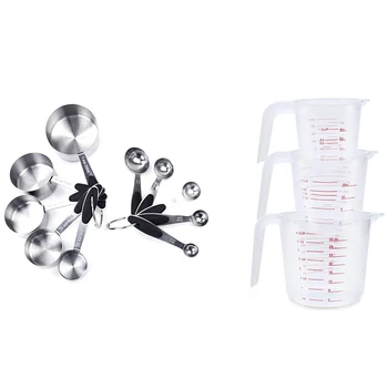 

3Pcs Plastic Measuring Jug Set & 10Pcs Stainless Steel Measuring Cups Measuring Spoon Scoop Silicone Black Handle
