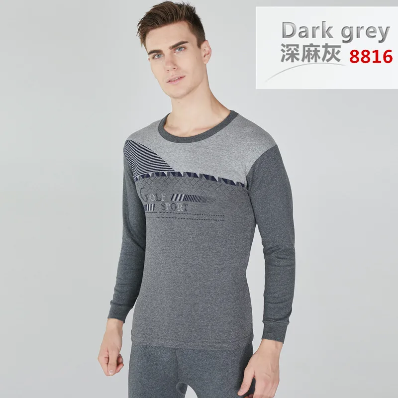 8816Dark Gray Лидер продаж мужское термобелье костюм хлопок круглый воротник осень зима кальсоны костюмы - Цвет: 8816Dark Gray