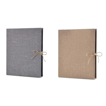 

2x Photo Album Scrapbook, Linen Refillable Scrap Book, Vintage Black Pages Memory Book, for Men Women Gray & Brown