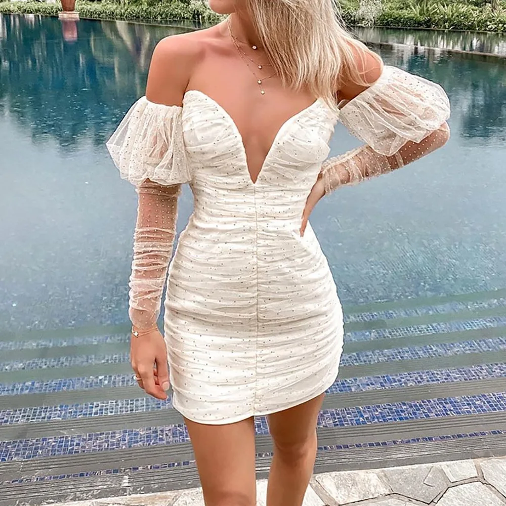 sexy deep shoulder bodycon dress