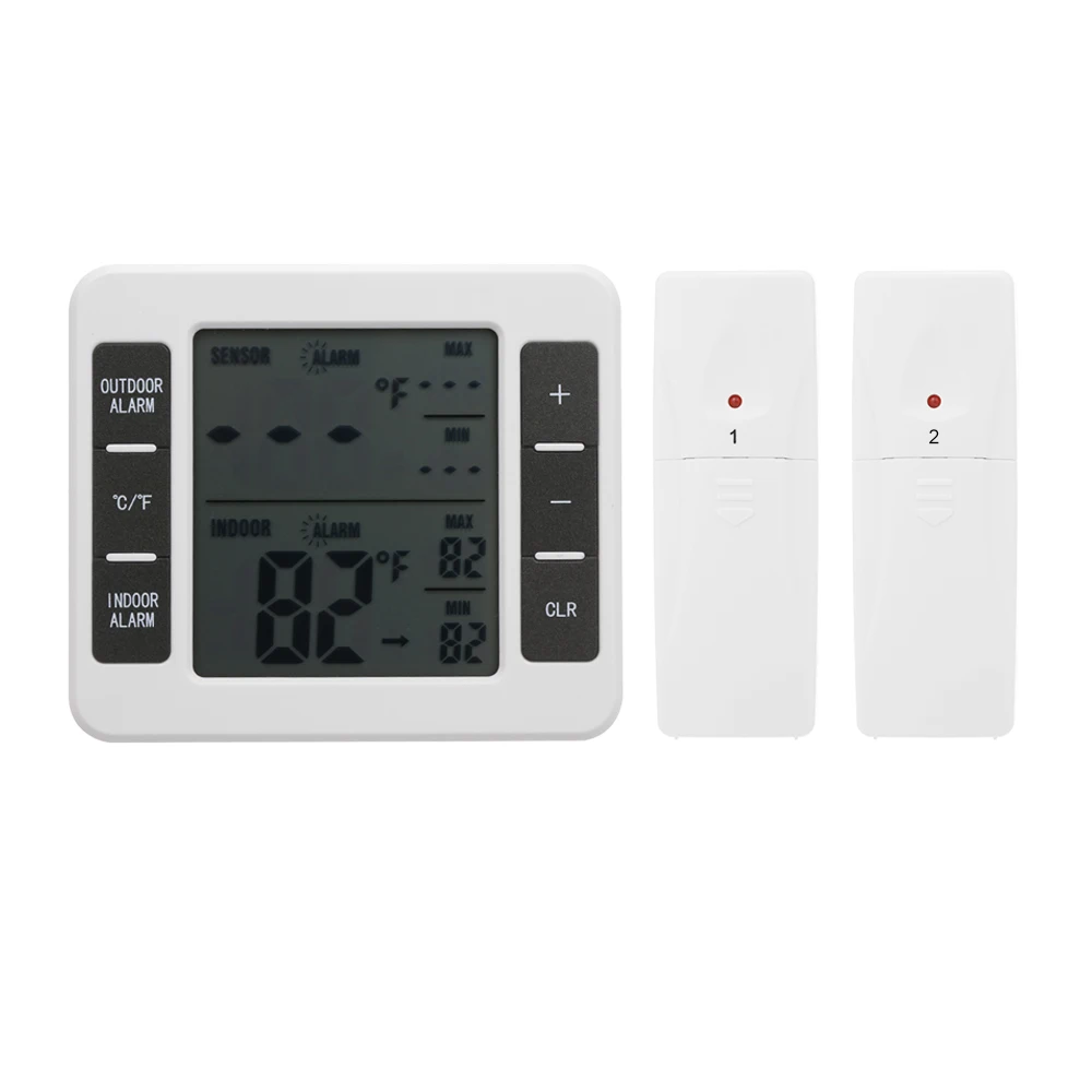 

New Fridge Thermometer Wireless Digital Audible Alarm Refrigerator Thermometer with 2PCS Sensor Display Indoor Outdoor Thermomet