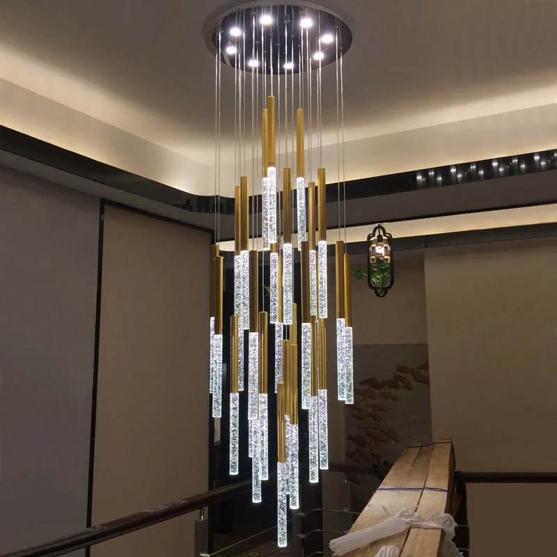

Luxury Staircase Chandelier Modern Long LED Crystal LightIn for Large Hallway Lobby Loft Lamps Gold Stair Pendant