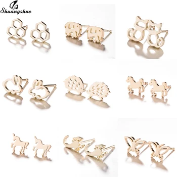 

Shuangshuo Gold Earings Women Jewelry Cute Mini Cartoon Animal Stud Earrings for Girls Kids Fashion Jewelry Christmas gifts