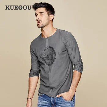 

【Kuegou】 men's long sleeve T-shirt The European and American style contracted fashion T-shirt printing men UT-0325