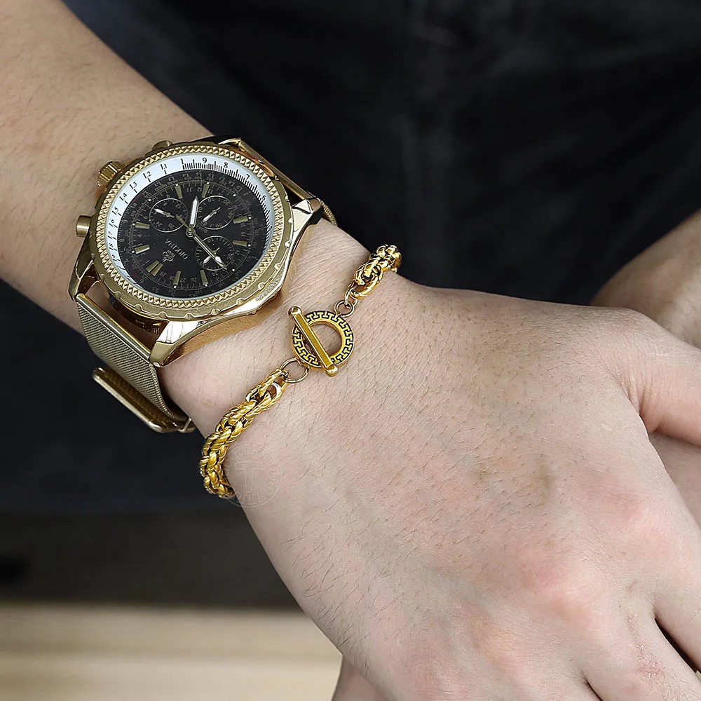 6 мм позолоченный браслет из нержавеющей стали для мужчин и женщин витая