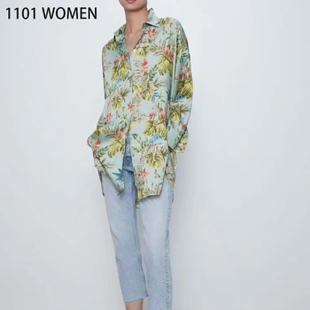 

2020 New Spring Women colourful floral print turn-down collar long sleeve long shirts fashion casual Ladies Tops