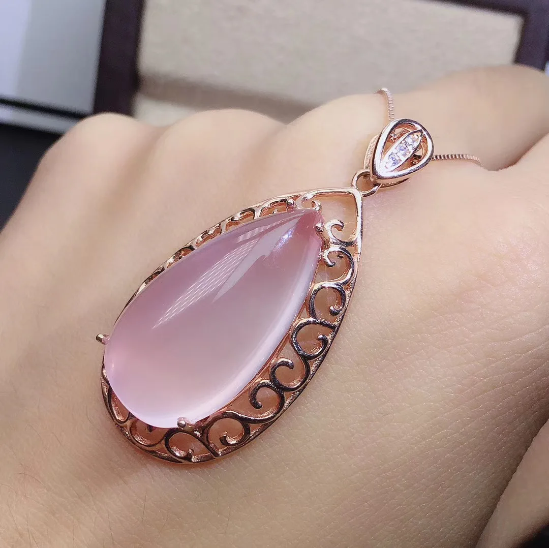KJJEAXCMY fine jewelry 925 sterling silver inlaid Natural Rose quartz exquisite Necklace Ring Suit Support Detection luxurious