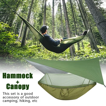 

Waterproof Hanging Quick Open Hiking Mosquito Net Canopy Awning Camping Hammock Set Tent Sun Sheild Outdoor With Storage Bag