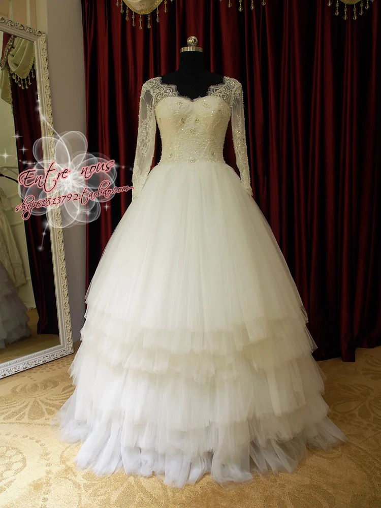 Кружева невесты сексуальный vestido de noiva robe de mariage свадебное платье с длинными рукавами отделанный бисером ярусный Мать невесты платья