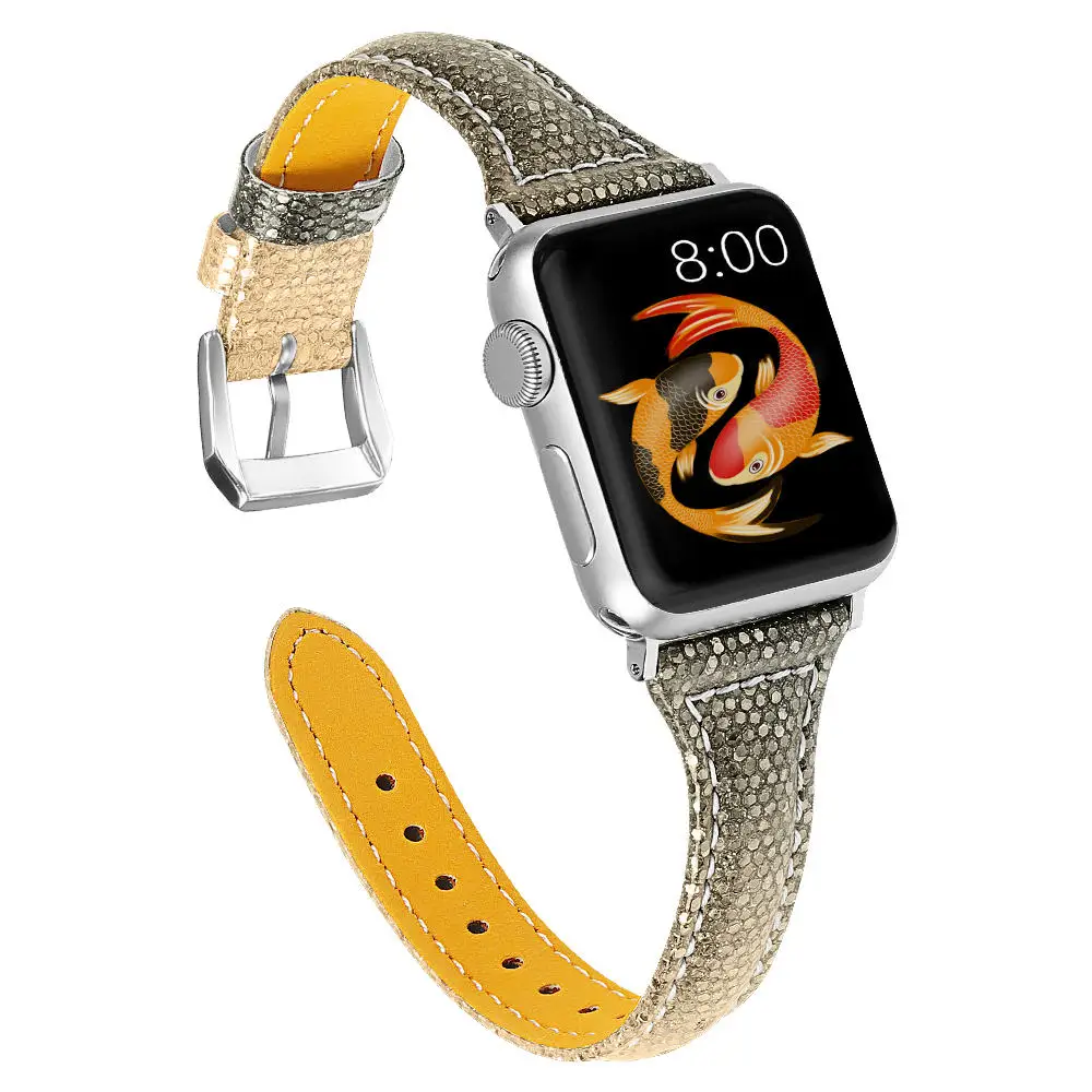 Градиентный цветной ремешок для Apple Watch серии 1 2 3 4 5 тонкие кожаные браслеты для iWatch 44 мм 42 мм 40 мм 38 мм браслет
