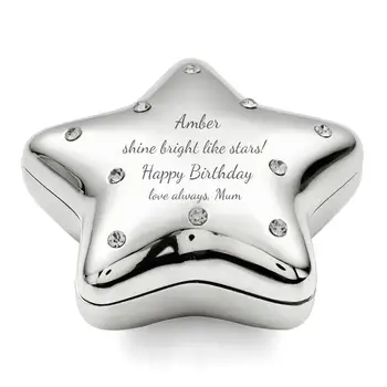 

Engraved Silver-Plated Jeweled Make-A-Wish Star Trinket Box Gift,Personalized Keepsake Box for Girls Boys on Baptism Christening