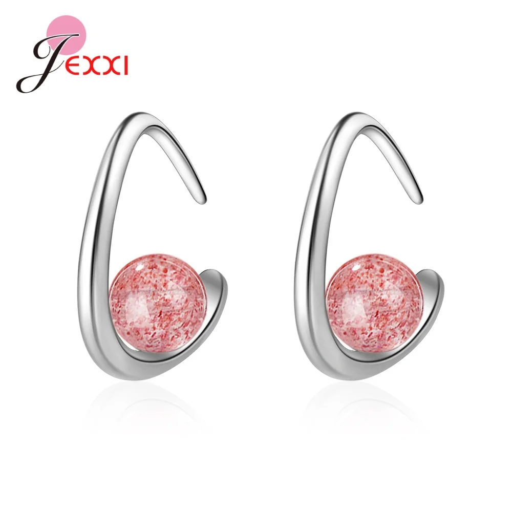 Small Cute Natural Strawberry Crystal Moonstone 925 Sterling Silver Fashion Earrings For Women Statement New Year Gifts Jewelry