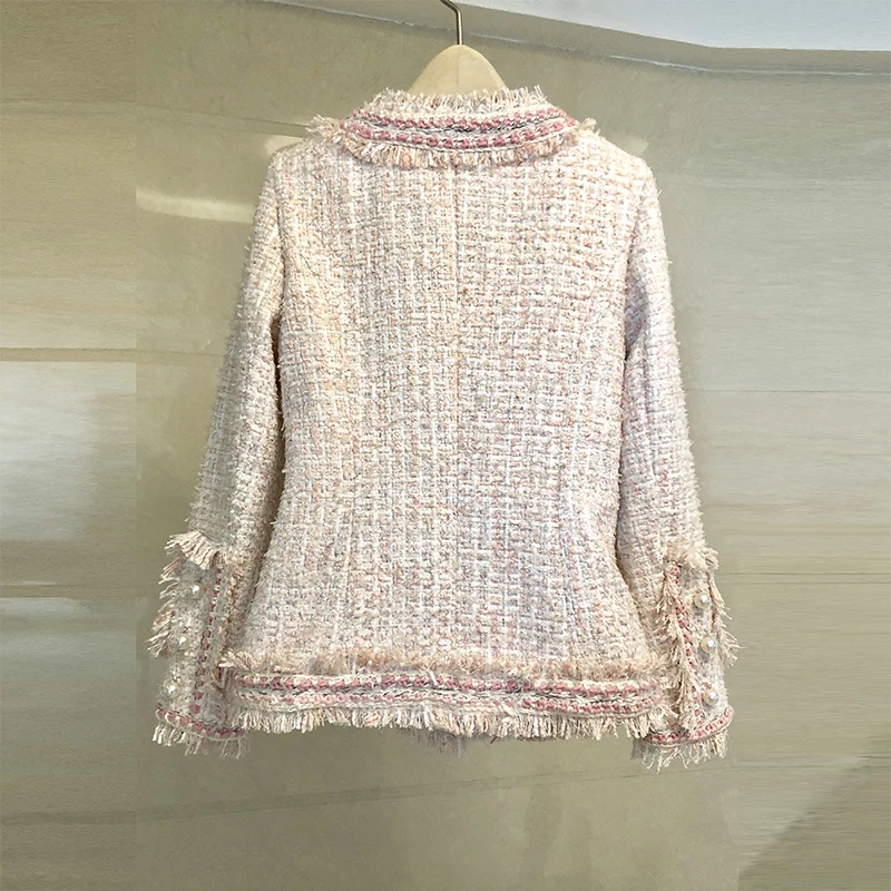 NIWIY брендовые Роскошные тканые твидовые зимние куртки Casacas Para Mujer Invierno с длинными рукавами розовые женские куртки Casaco N9328