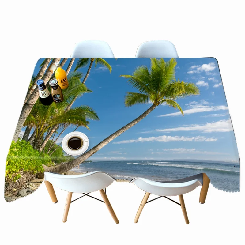 Style C 3D пляж морской пейзаж и кокосовое дерево скатерть с рисунком утолщаются хлопок прямоугольный/Круглый Скатерти для свадебного пикника Вечерние - Цвет: Style C