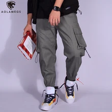 Aolamegs спортивные штаны, однотонные мужские брюки-карго, эластичная резинка на талии, Харадзюку, мешковатые штаны в стиле хип-хоп, уличная одежда
