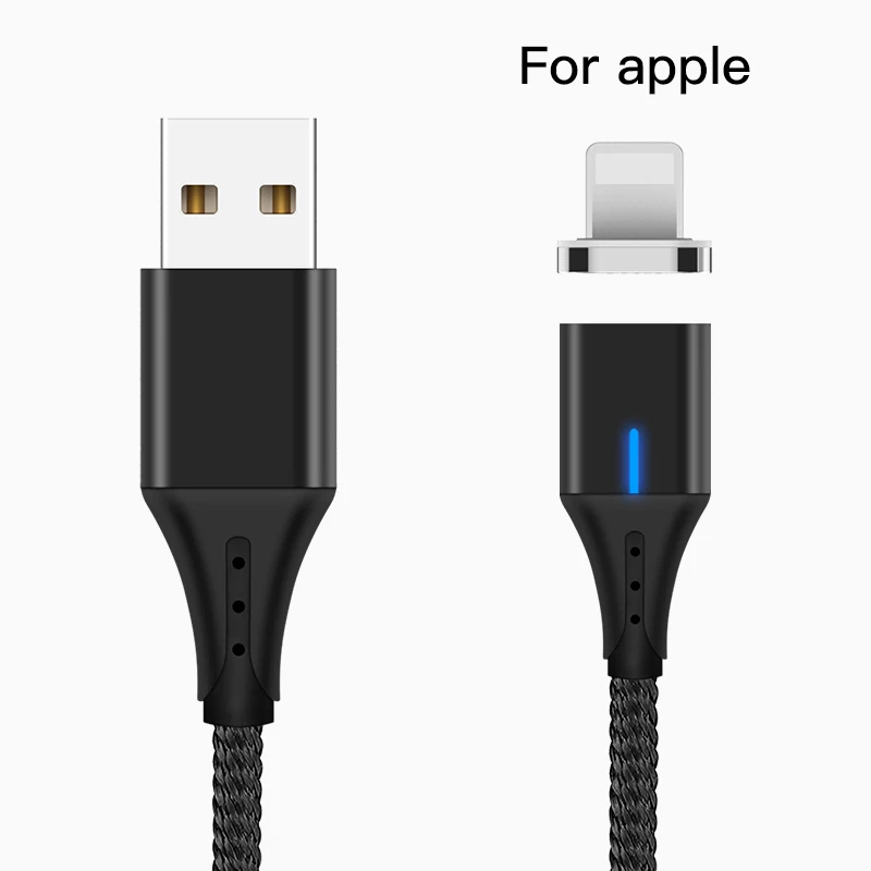 Магнитный Micro USB кабель VEEAII 1 м 2 м 3 А, кабель для зарядки USB type C, кабель для передачи данных, шнур для мобильного телефона Iphone, samsung, Xiaomi - Цвет: Black for Apple