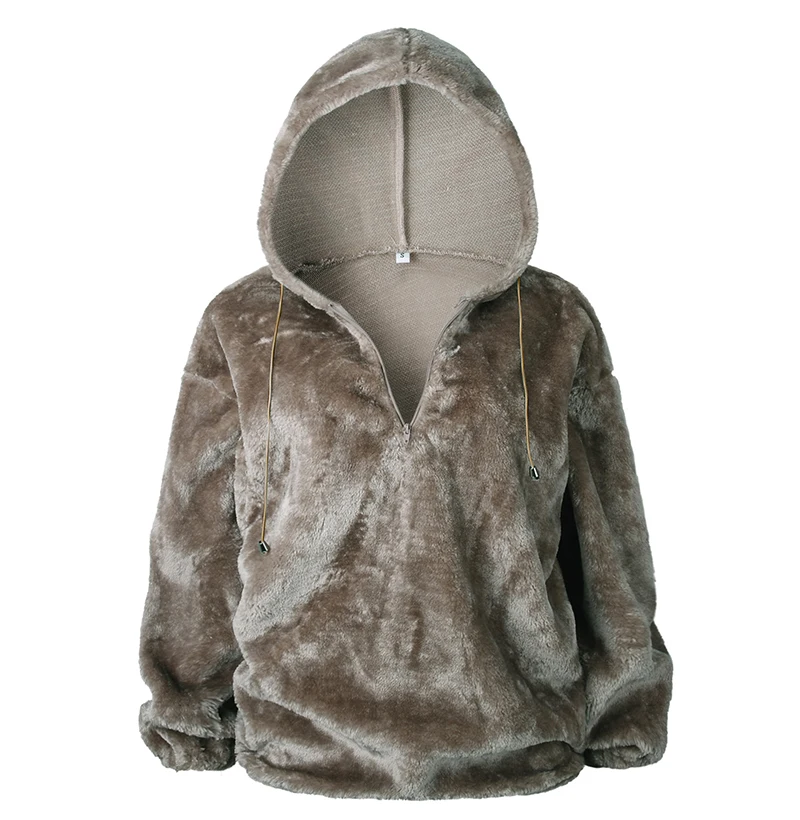 Light brown Толстовка с капюшоном, женская уличная одежда, милый пуловер, пушистый плюш, длинный рукав, худи, корейский стиль, для женщин, зима, мода - Цвет: Light brown