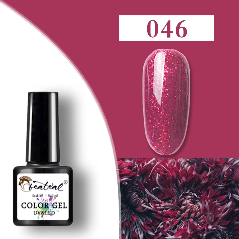 046 Beateal, 7,5 мл 80 Цвета красочные блестящие Lakier Hybrydowy био-Гели Soak Off Vernis перманентность, УФ-гель лак для ногтей маникюр гель для ногтей - Цвет: 046