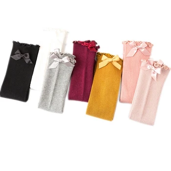 

2019 New Cotton Knee Tube Baby Girls Solid Color Lace Children Socks Baby Girl Bow Sock Knee High For Toddler