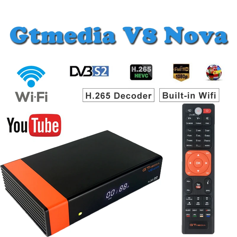 

Satellite decoder GTMEDIA V8 Nova DVB-S2 FULL HD 1080P Built-in WIF H.265 cccam server hd youtube freesat v8 satellite receiver