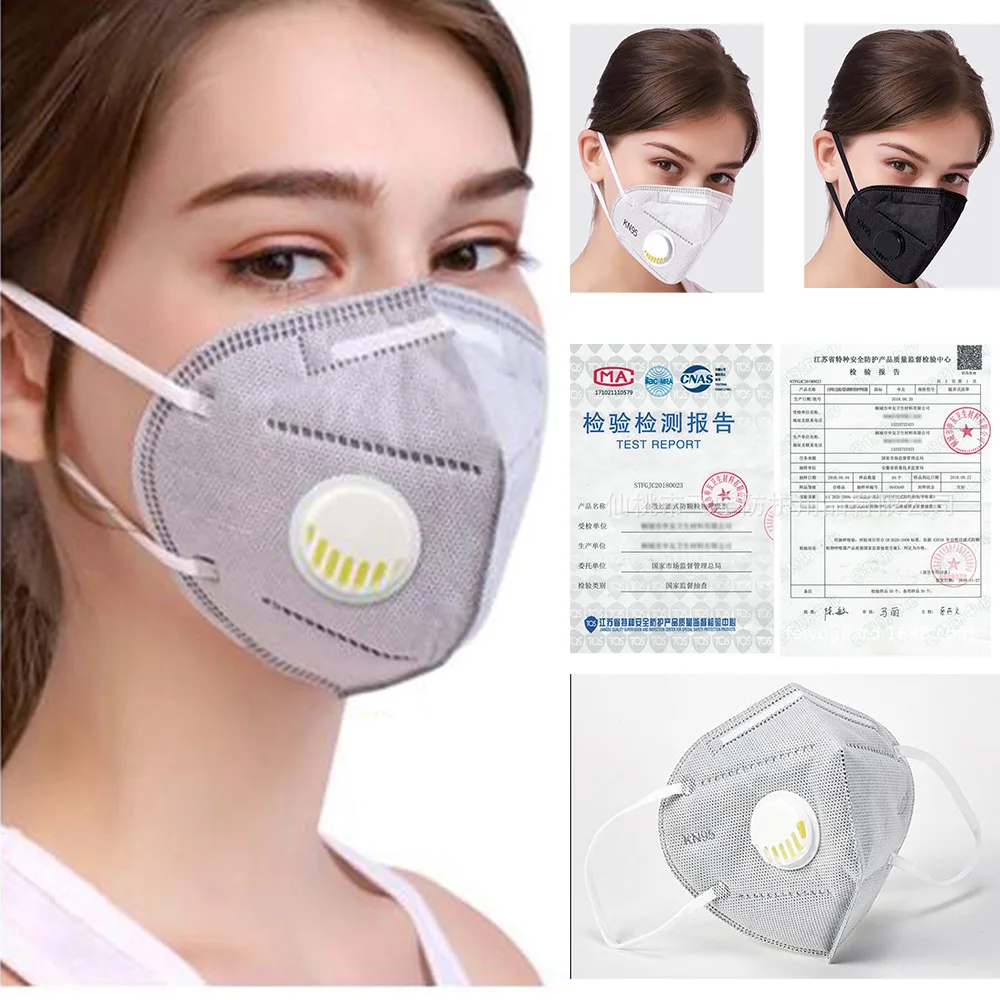 

10pcs KN95 face mask respiratory protection for black mouth face mask PN2.5 Non-woven With Breathing Valve as FFP 1 2 3 KF94