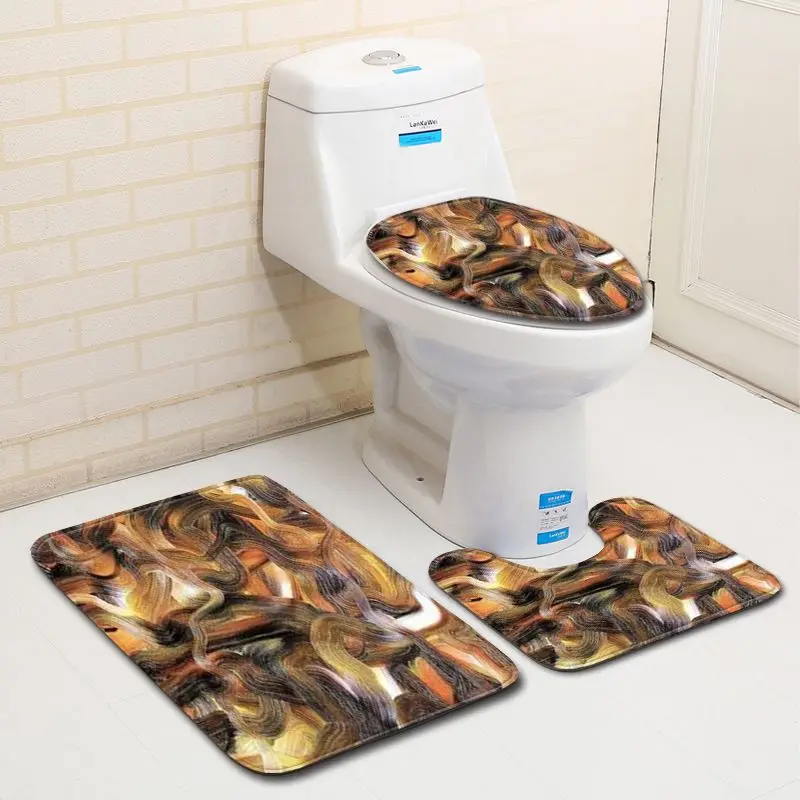 Zeegle Printed Bathroom Mat Set Toilet Decoration Rug Bathroom Entrance Mat Floor Rug Anti-slip Toilet Foot Rug Washable Carpet