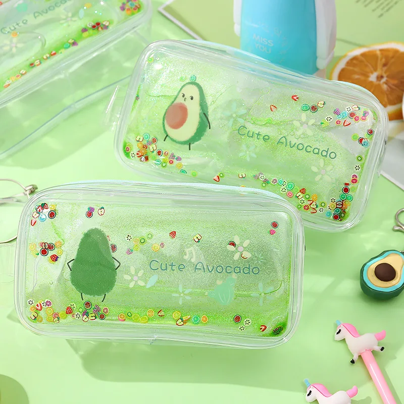 

Cute Avocado Transparent Quicksand Pencil Case Women's Large Capacity Cute INS Korean-style Simple Japanese-style GIRL'S Heart S