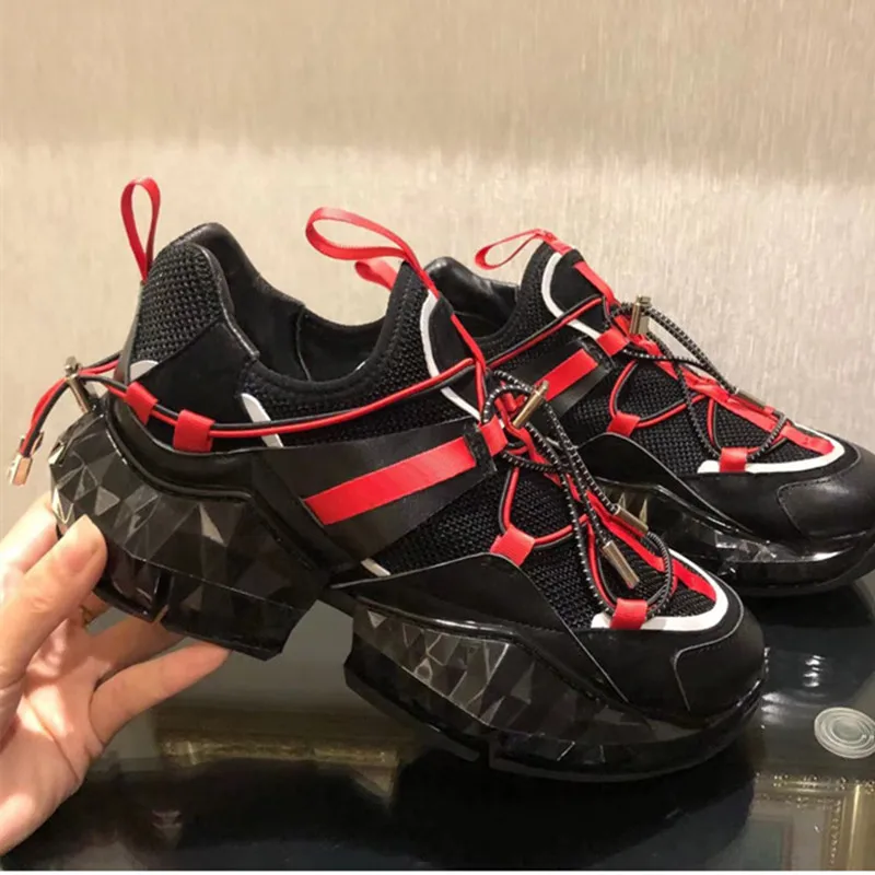 Transparent Platform Sneakers Breathable Mesh Women Shoes New Lace-up Dad Shoes Trainers Shoes Casual Vulcanize Shoes Woman
