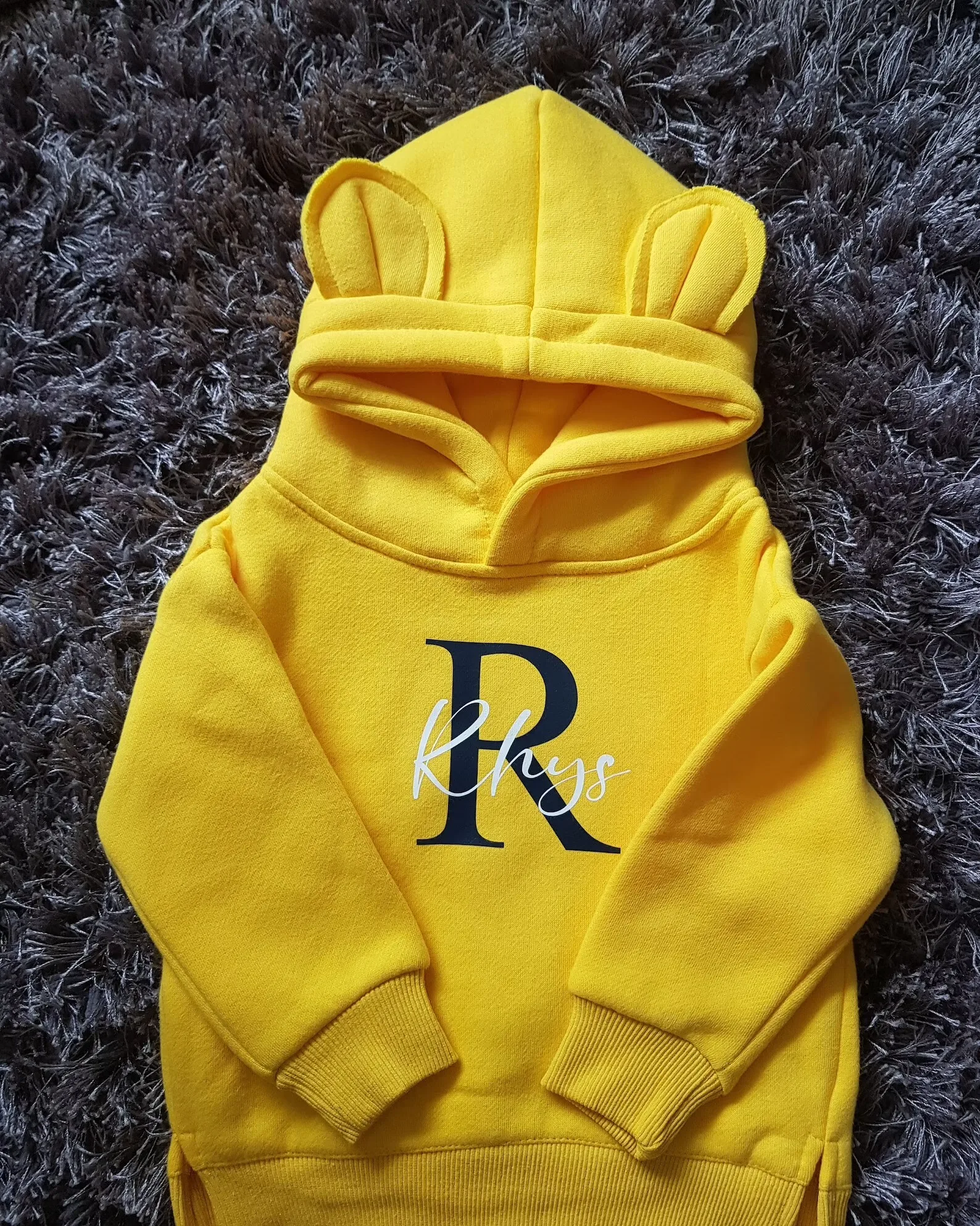 

Yellow Personalised Childrens Bear Hoodie Name Initial Kids Jumper Kids Baby Toddler Gift Custom Gifts for Kids Clothing