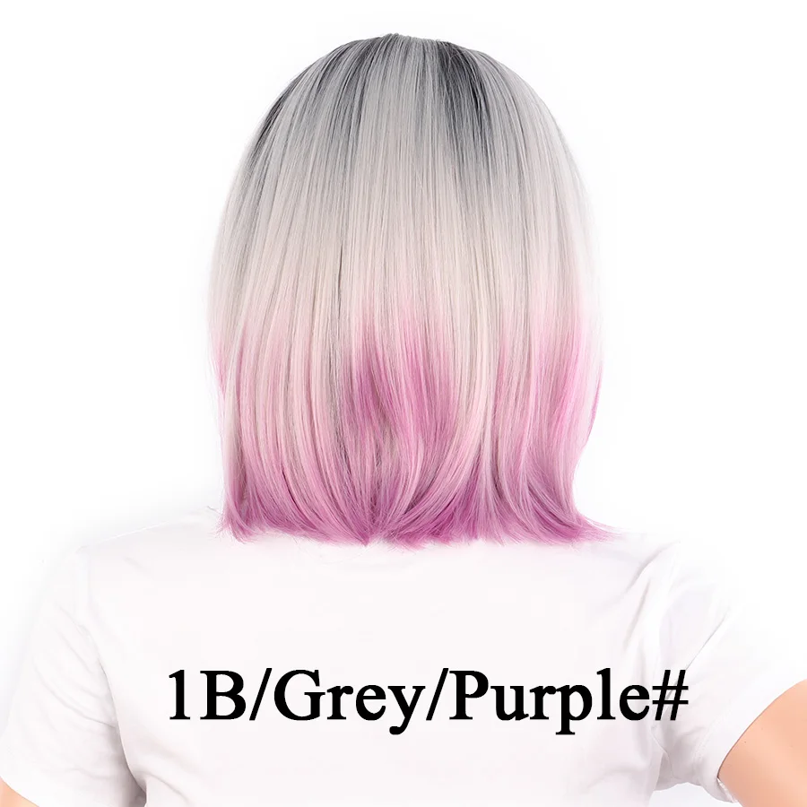Leeons парик Омбре блонд бордовый серый зеленый Прямые Длинные Синтетические парики для женщин 26 дюймов Косплей парики термостойкий Парик Волокно - Цвет: grey purple duanbob