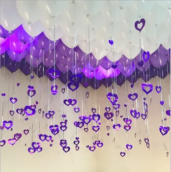 

Wedding Room Balloon Accessories 100pcs Love Heart Laser Pendants Balloon Ribbon Rain Pendant Birthday Party Marriage Decoration