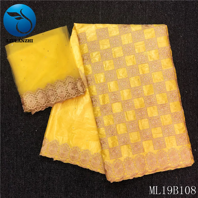LIULANZHI Базен африканская ткань желтая африканская riche broderie с камнями новая квадратная вышивка хлопок Базен кружева ML19B108