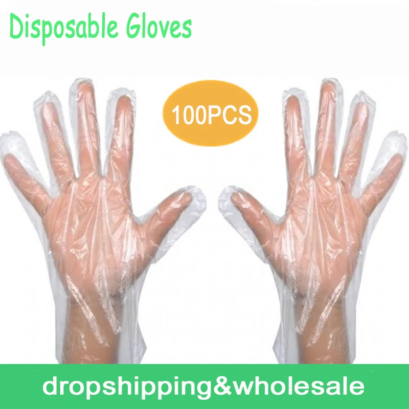 100 x/bag Disposable Gloves Latex and Powder Free Clear PE Catering Food Cleaning Plastic guantes desechables | Дом и сад