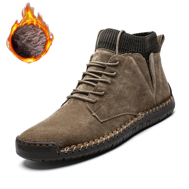 38-48 зимние ботинки Нескользящая теплая удобная зимняя обувь для мужчин#9007 - Цвет: Khaki Plus velvet