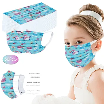 

2020 New Fashion face mask Disposable Unisex Printed White Soft Masks For Kids 3-Layer Masks 50PCS maseczki na twarz A50