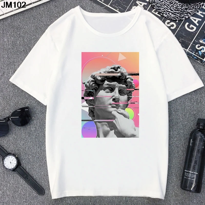 

Summer Women Michelangelo David Print T-shirt Harajuku Aesthetic Short Sleeve Top T Shirt Casual Fashion 90s White Female Tshirt