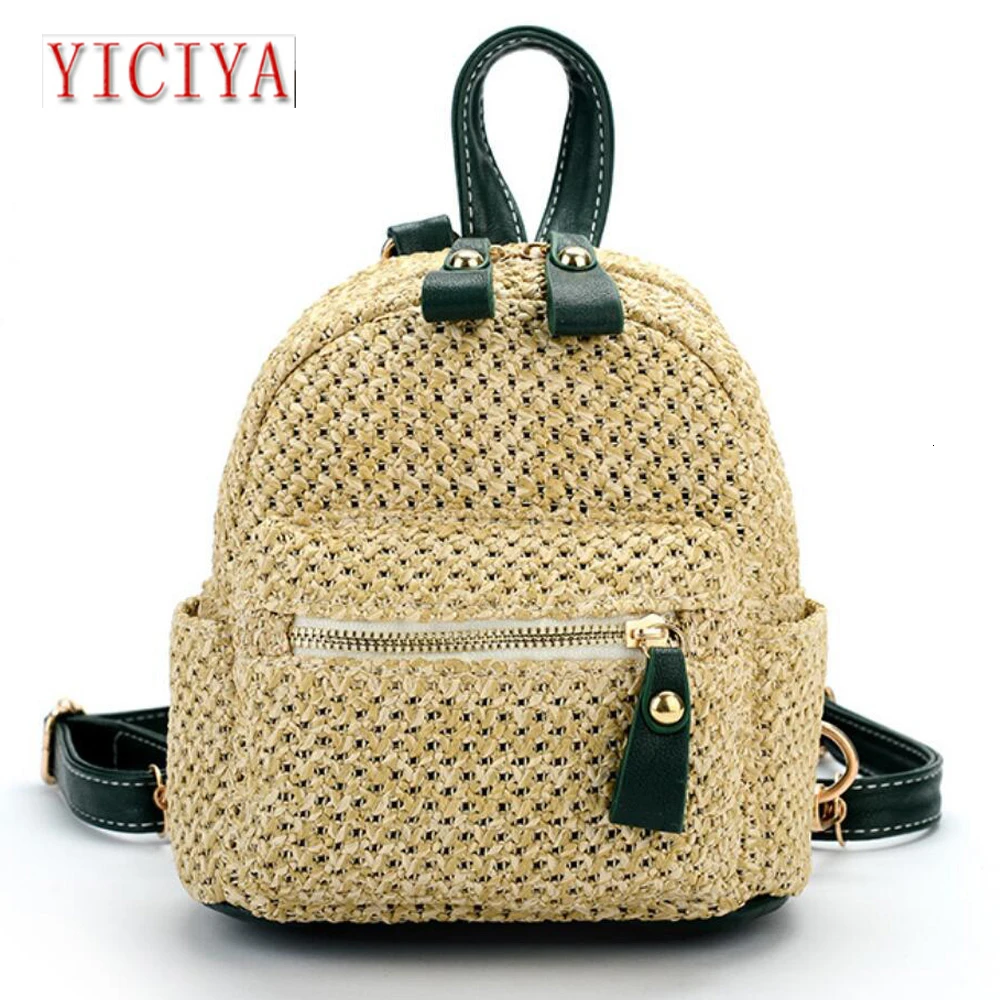 

Straw Women Backpack Chain Mini Beach Girls Satchel Schoolbag Fashion Female Small Backpack Rucksack Shoulder Bags Weave Hollow