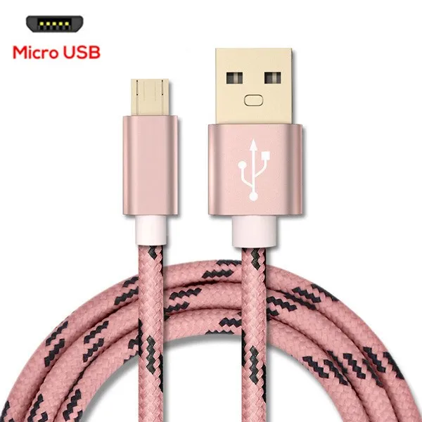 Micro USB кабель для быстрой зарядки USB кабель для передачи данных нейлоновый кабель для синхронизации 1 м/2 м для samsung Xiaomi huawei Redmi Note 4 5 Android Microusb кабель - Color: Rose Gold