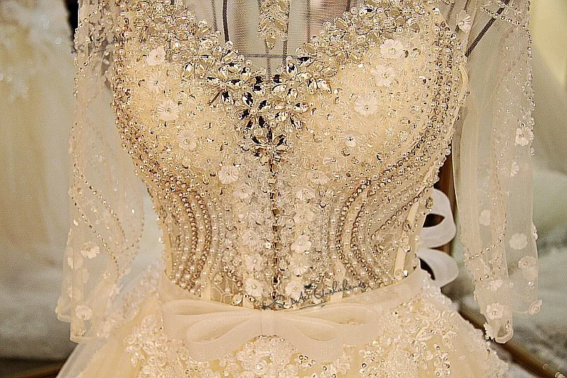 Роскошное свадебное платье цвета слоновой кости, Vestidos de Noiva de Luxo,, кружевное свадебное платье с длинным рукавом и кристаллами, платье невесты, блестящее платье с блестками
