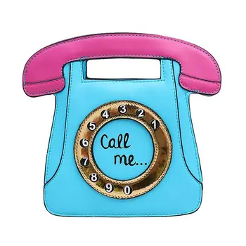 

Telephone Shaped Women Retro Cross Body Bag PU Leather Clutch Purse Chain Bag(blue+Pink)